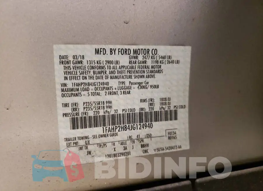 1FAHP2H84JG124940 Photo# 10