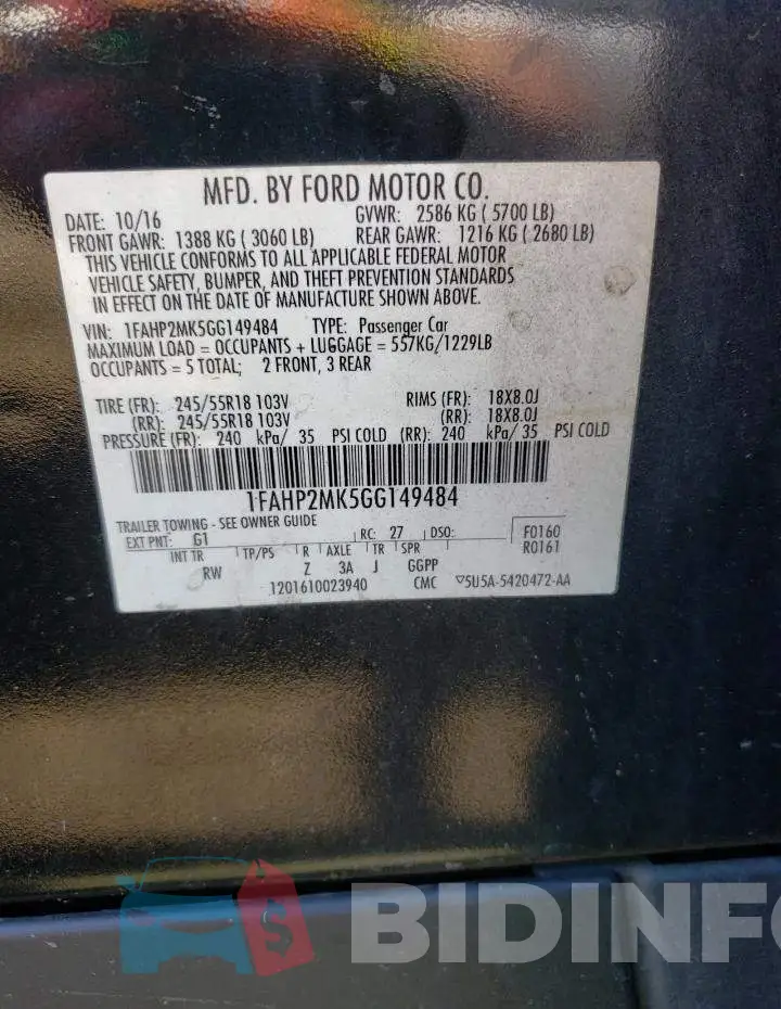1FAHP2MK5GG149484 Photo# 10