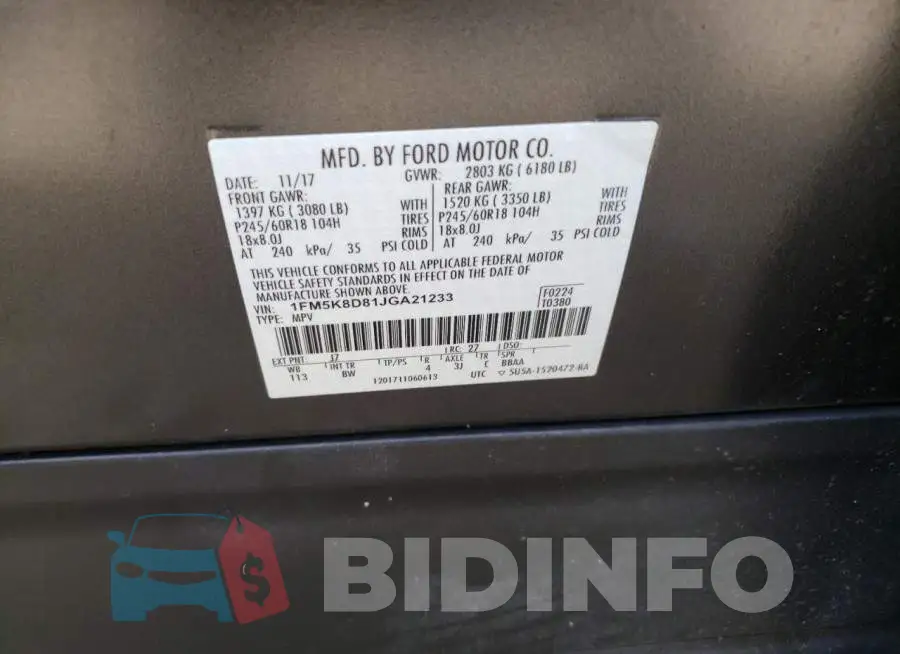 1FM5K8D81JGA21233 Photo# 10