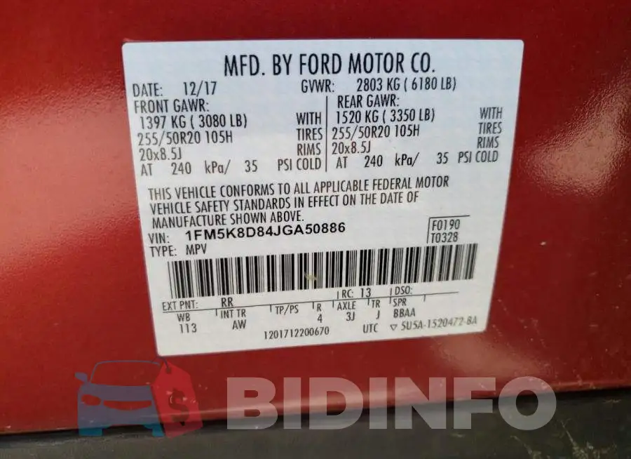 1FM5K8D84JGA50886 Photo# 10