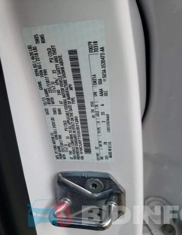 1FMCU0F7XGUB31280 Photo# 10