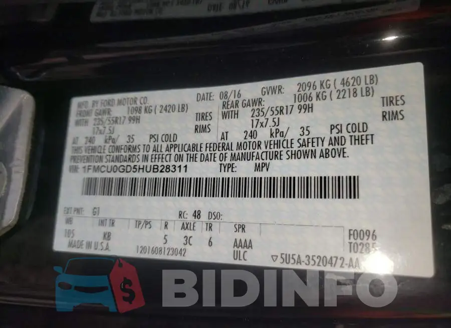 1FMCU0GD5HUB28311 Photo# 10