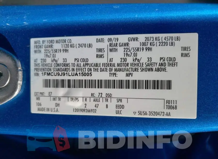 1FMCU9J91LUA15005 Photo# 10