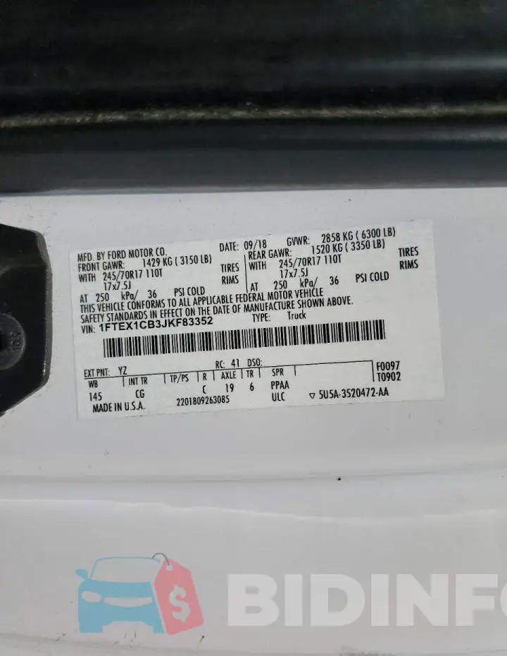 1FTEX1CB3JKF83352 Photo# 5