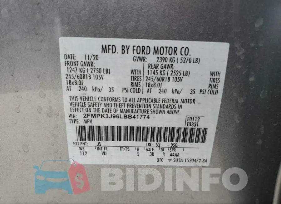 2FMPK3J96LBB41774 Photo# 10
