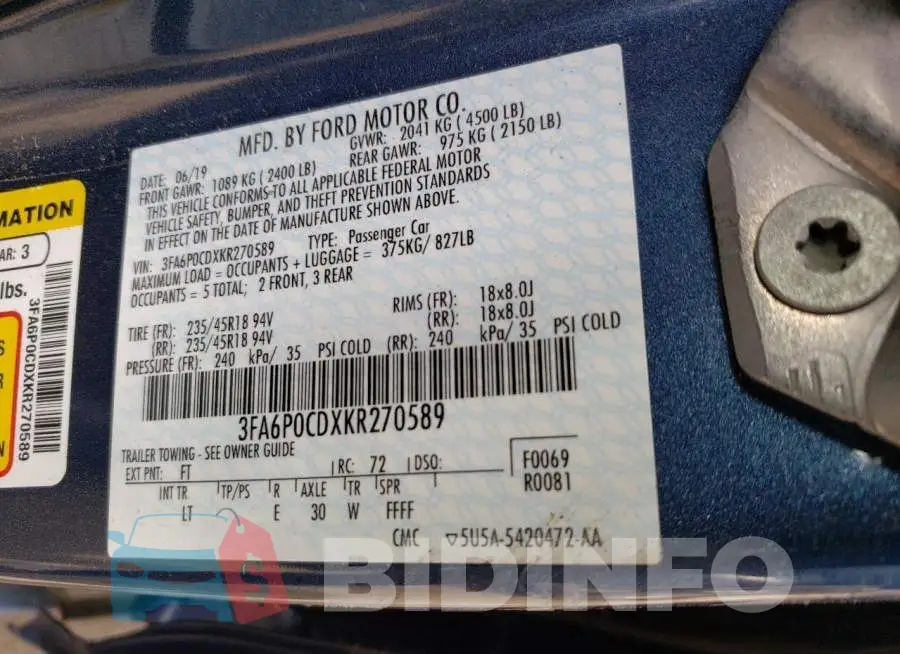 3FA6P0CDXKR270589 Photo# 10