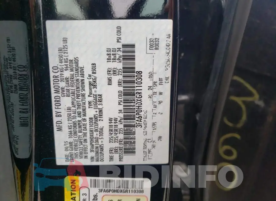 3FA6P0HDXGR110308 Photo# 10