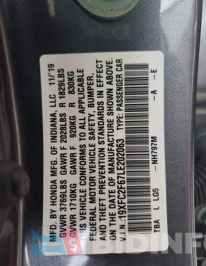 19XFC2F67LE202063 Photo# 10
