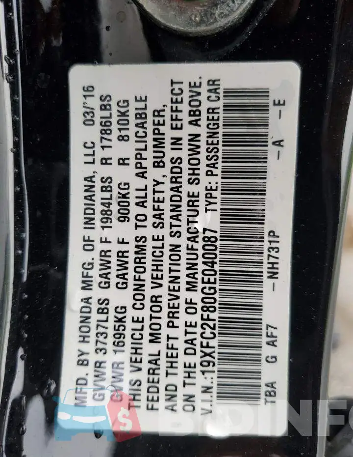 19XFC2F80GE040087 Photo# 10