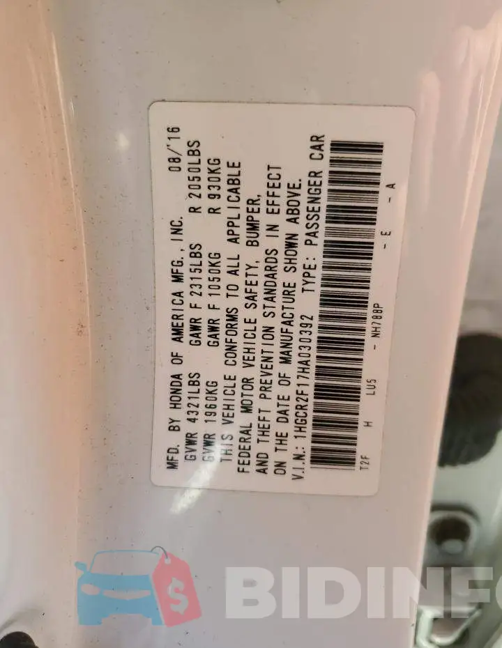 1HGCR2F17HA030392 Photo# 10