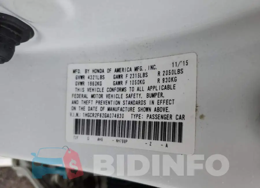 1HGCR2F62GA074830 Photo# 10