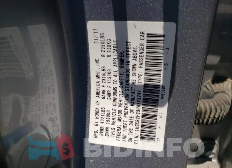 1HGCR2F99HA149244 Photo# 10