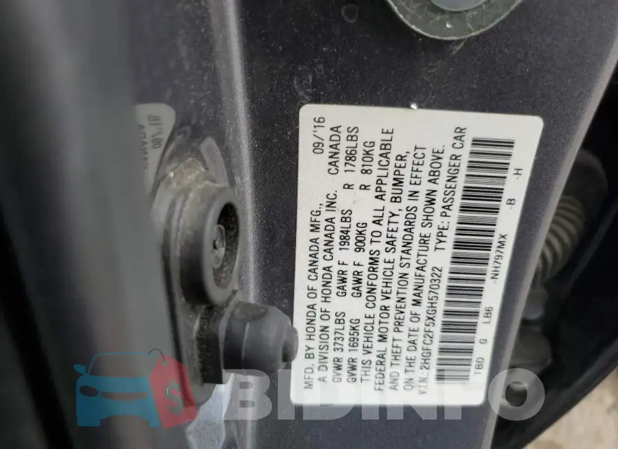 2HGFC2F5XGH570322 Photo# 10