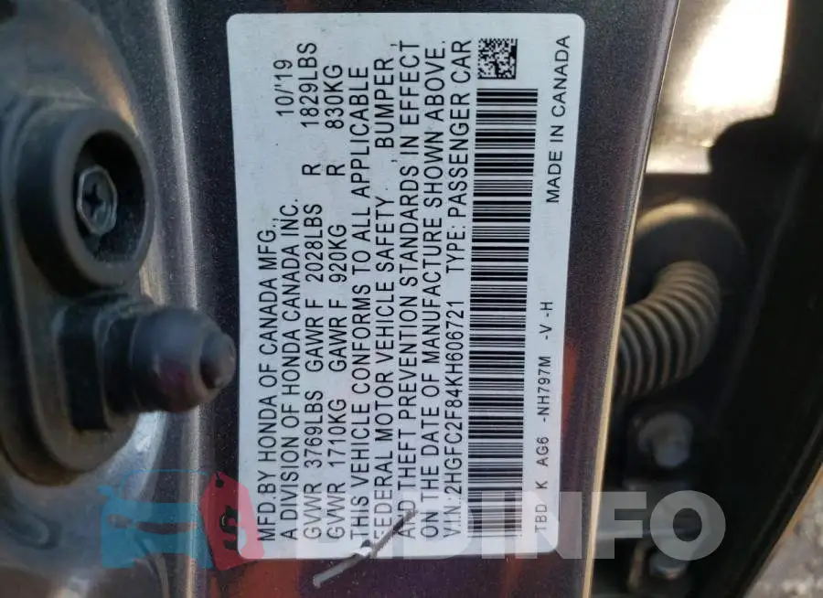 2HGFC2F84KH606721 Photo# 10