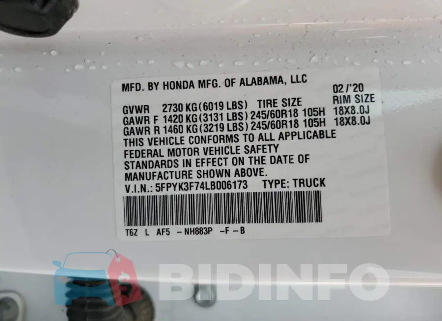 5FPYK3F74LB006173 Photo# 10