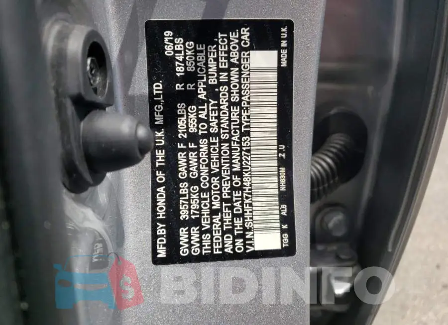 SHHFK7H48KU227153 Photo# 10
