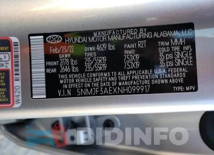 5NMJF3AEXNH099917 Photo# 10
