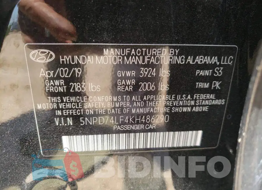 5NPD74LF4KH486290 Photo# 10