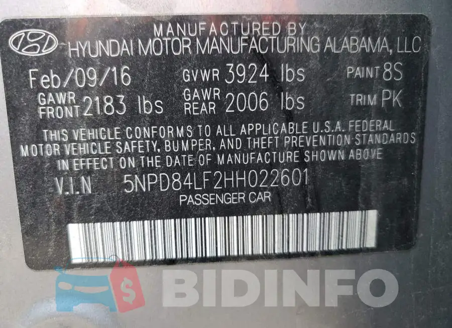 5NPD84LF2HH022601 Photo# 10