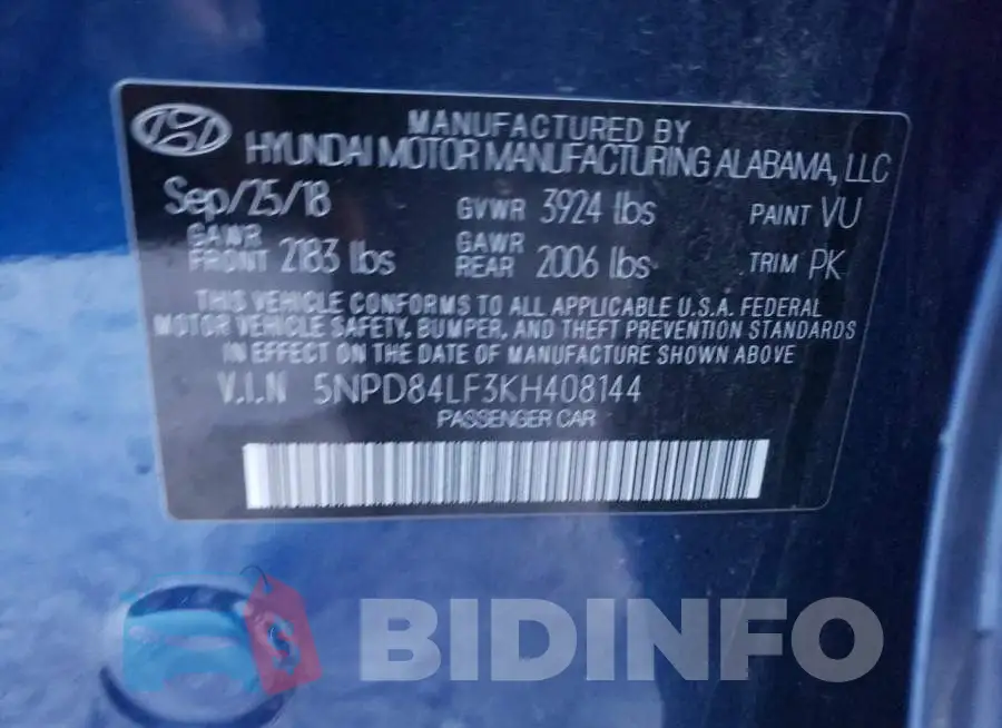 5NPD84LF3KH408144 Photo# 10