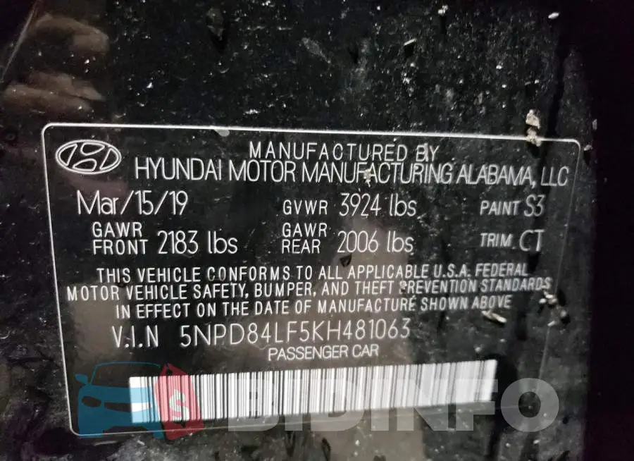 5NPD84LF5KH481063 Photo# 10