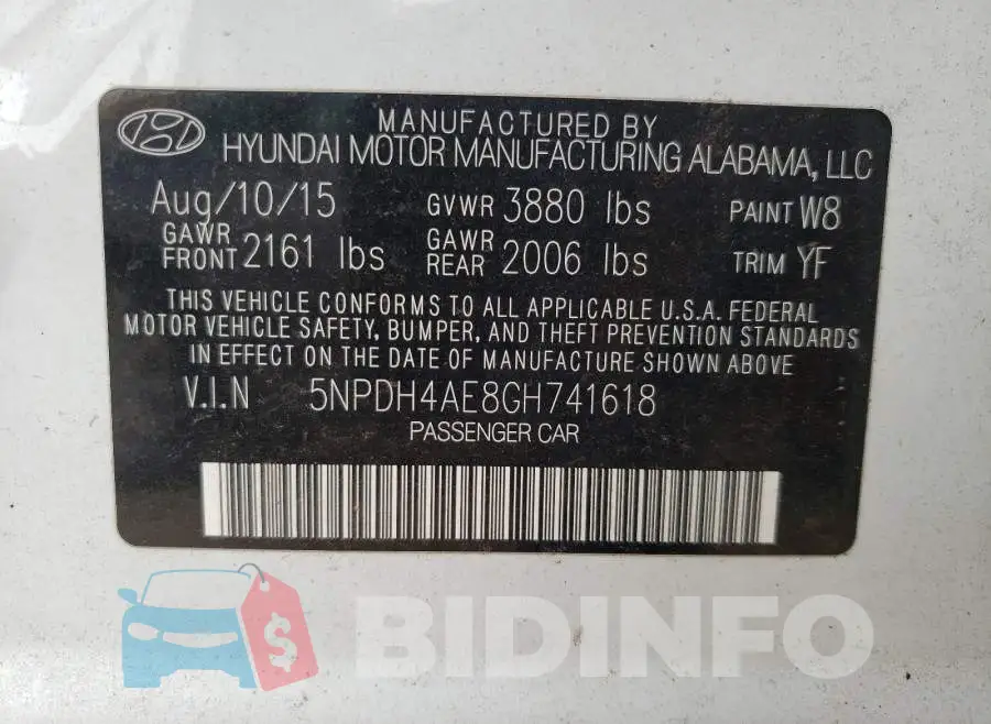 5NPDH4AE8GH741618 Photo# 10