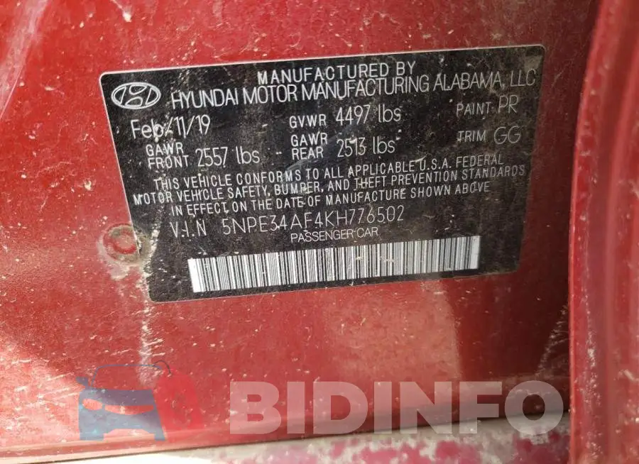 5NPE34AF4KH776502 Photo# 10