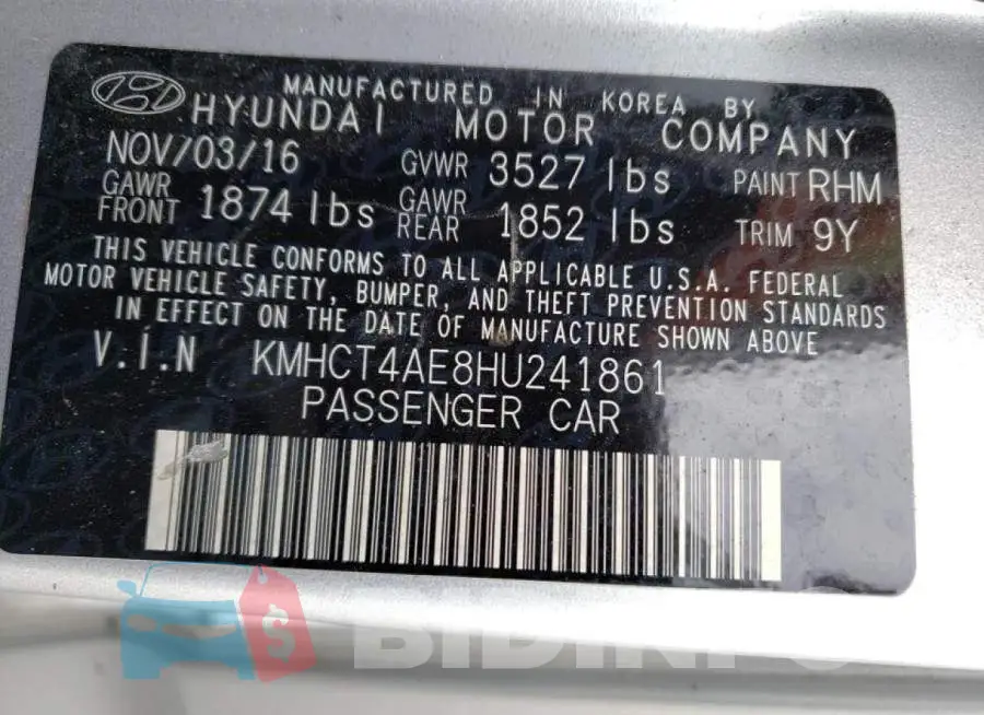 KMHCT4AE8HU241861 Photo# 10