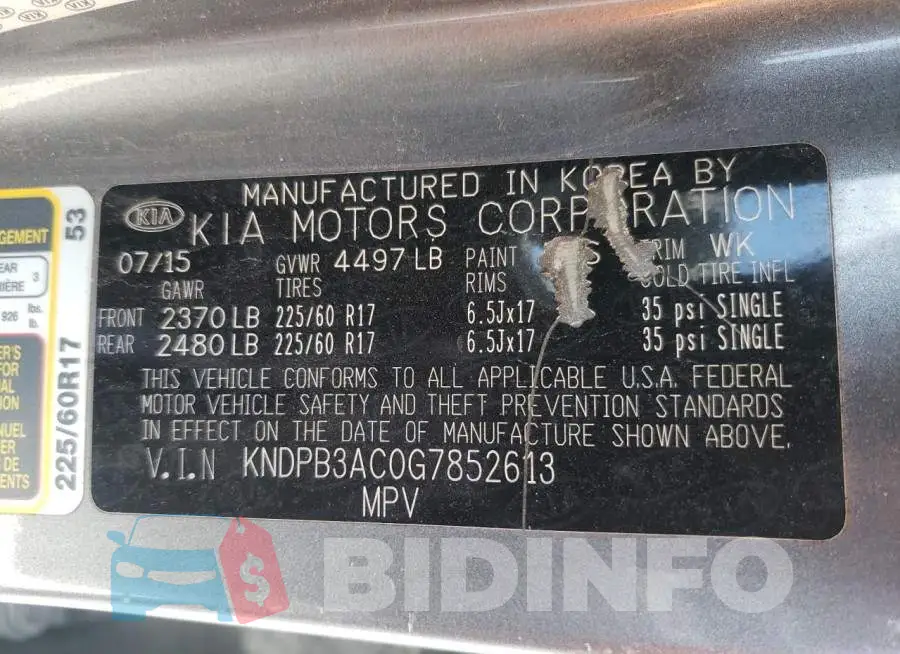 KNDPB3AC0G7852613 Photo# 10