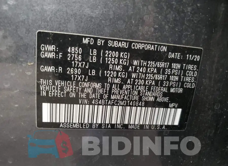 4S4BTAFC2M3140848 Photo# 10