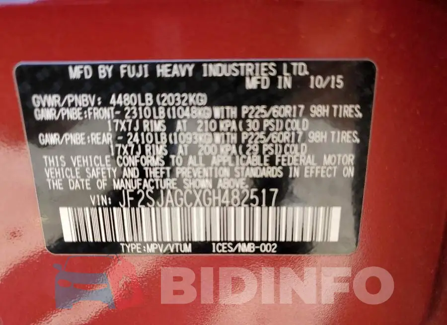 JF2SJAGCXGH482517 Photo# 10