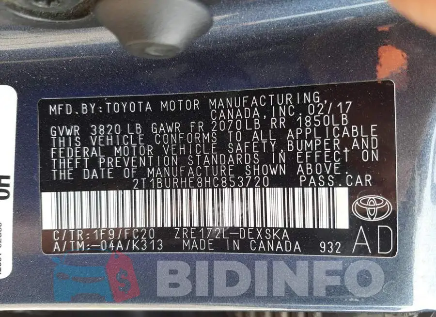 2T1BURHE8HC853720 Photo# 10