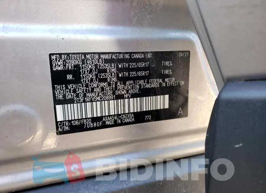 2T3F1RFV5MC208991 Photo# 10