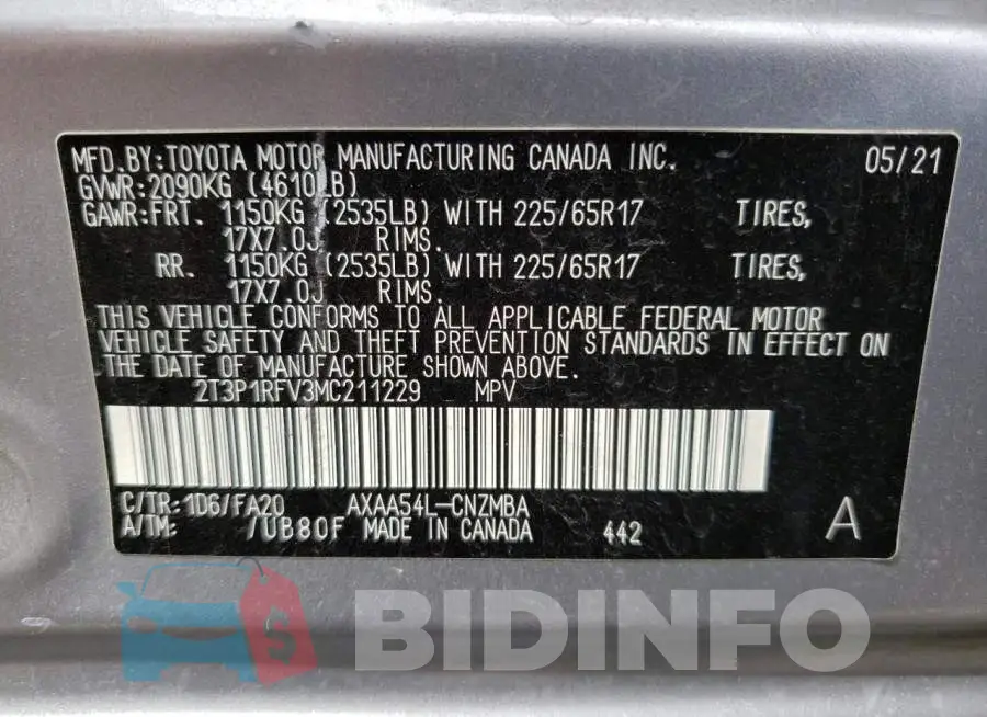 2T3P1RFV3MC211229 Photo# 10