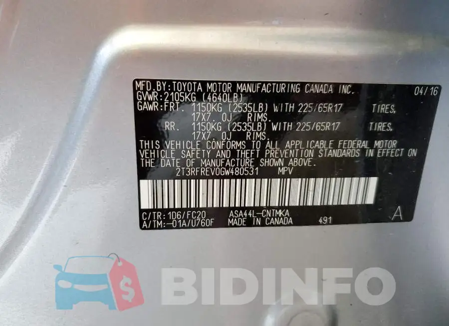 2T3RFREV0GW480531 Photo# 10