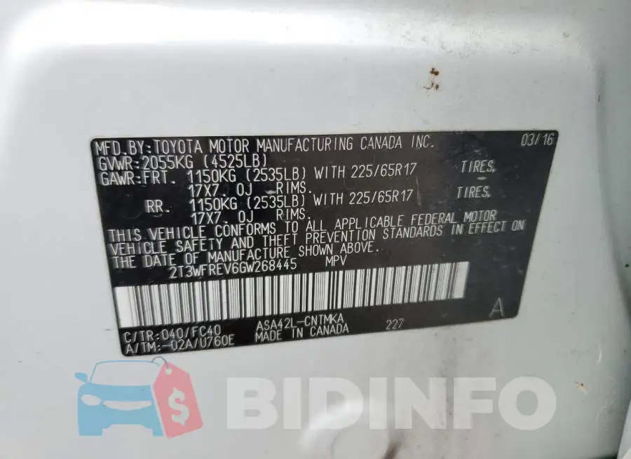 2T3WFREV6GW268445 Photo# 10