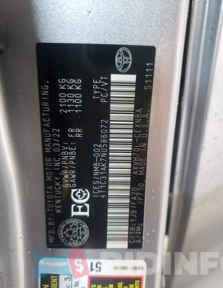 4T1C31AK7NU586072 Photo# 10