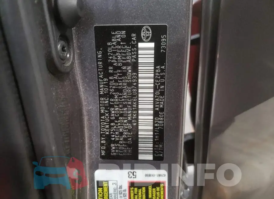 4T1K61AK6LU874939 Photo# 10