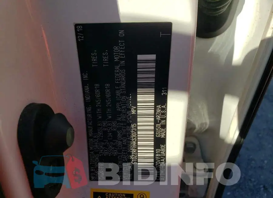 5TDZZRFH4KS307315 Photo# 10