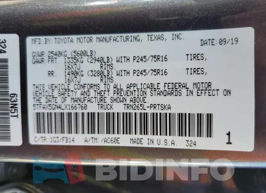 5TFAX5GN4LX166760 Photo# 10