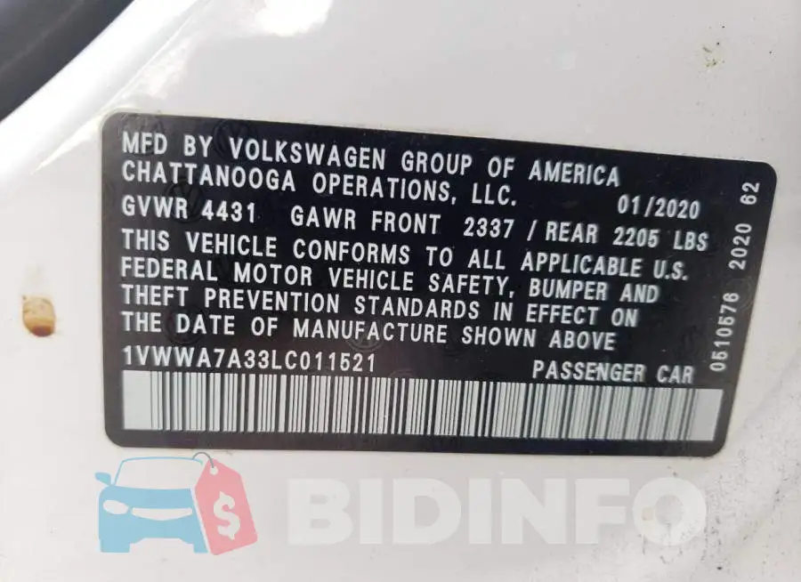 1VWWA7A33LC011521 Photo# 10