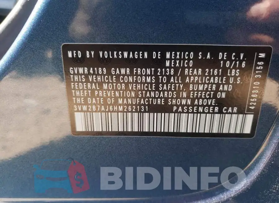 3VW2B7AJ6HM262131 Photo# 10