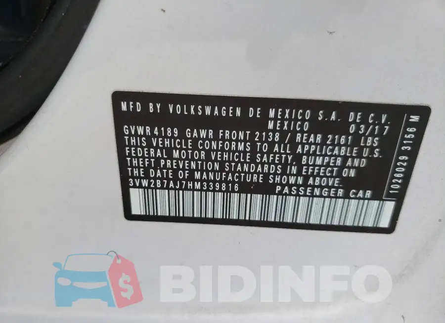 3VW2B7AJ7HM339816 Photo# 10