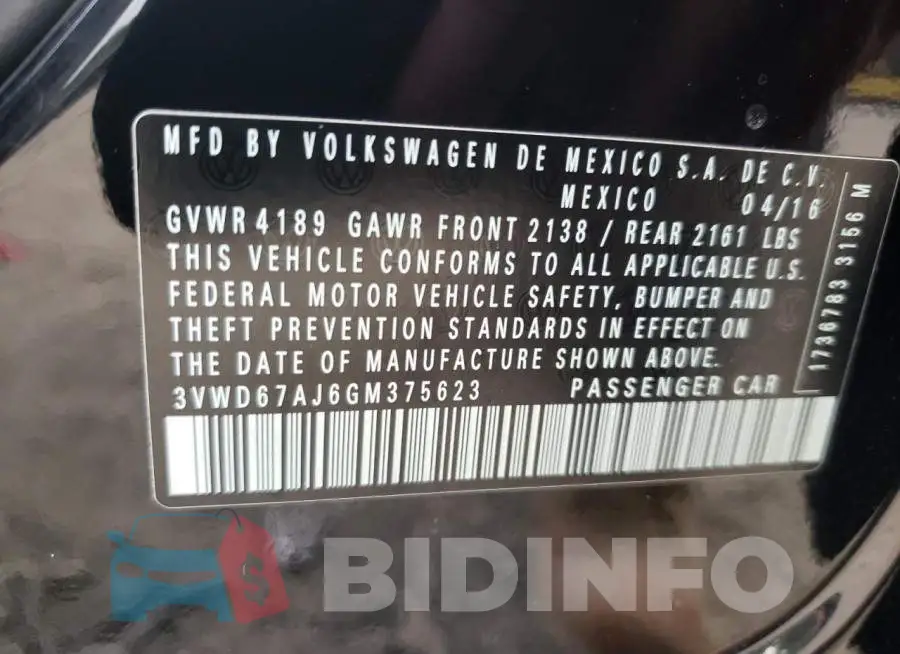 3VWD67AJ6GM375623 Photo# 10