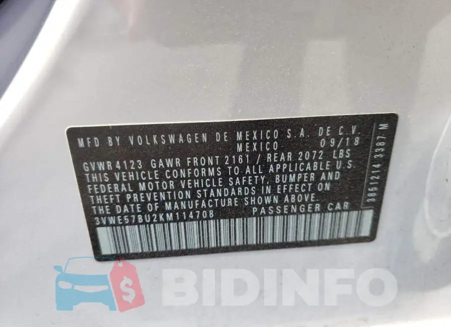 3VWE57BU2KM114708 Photo# 10
