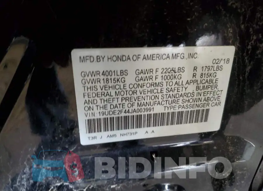 19UDE2F44JA003991 Photo# 10