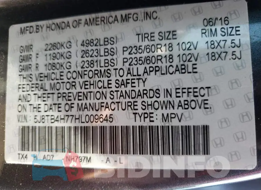 5J8TB4H77HL009645 Photo# 10