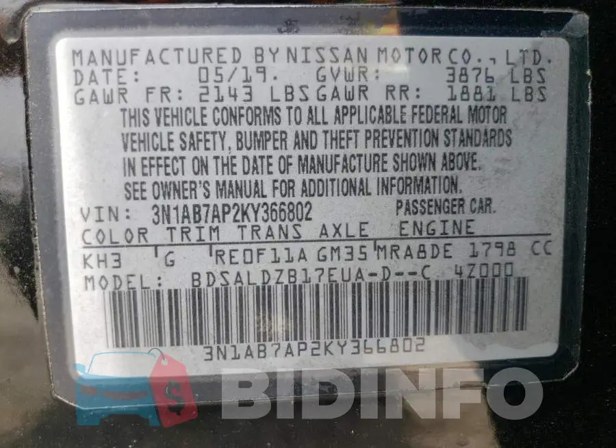 3N1AB7AP2KY366802 Photo# 10