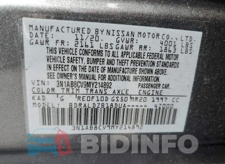 3N1AB8CV9MY214892 Photo# 10
