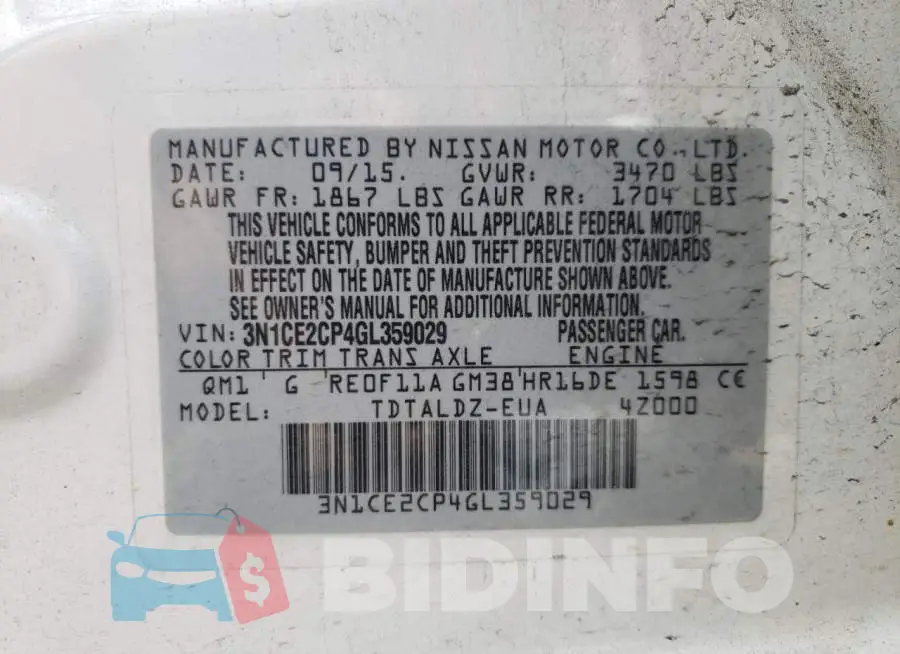 3N1CE2CP4GL359029 Photo# 10